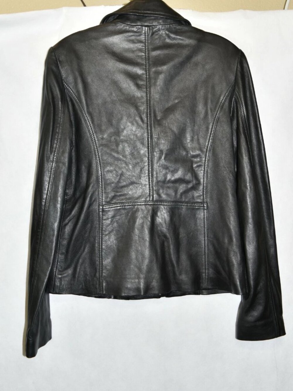 $600+ Lamarque Asymmetrical Zip Leather Biker MOTO CHIC Jacket BLACK (S) HOT - Picture 4 of 4